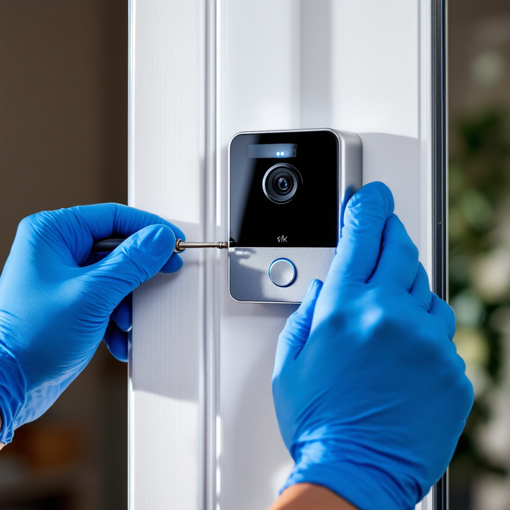 Closeup image of a battery-powered doorbell